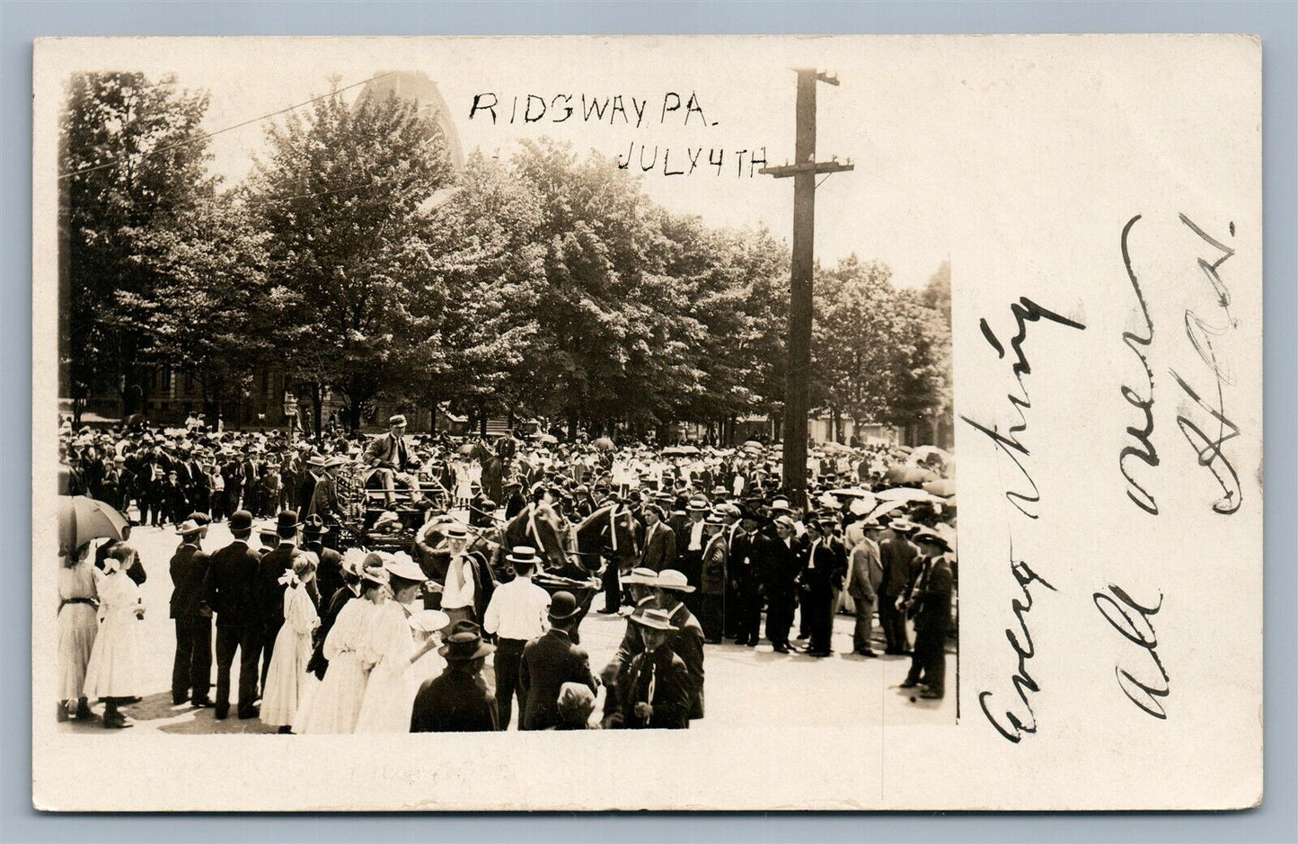 RIDGWAY PA JULY 4th CELEBRATION 1906 ANTIQUE REAL PHOTO POSTCARD RPPC