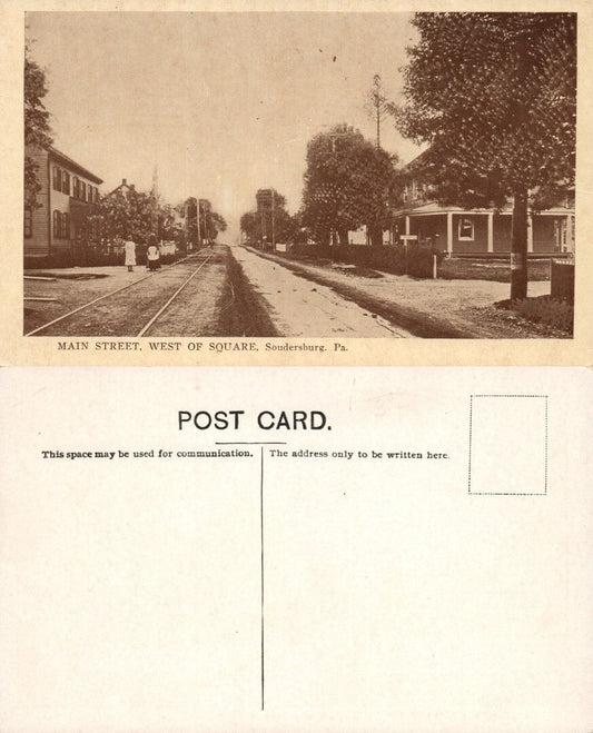 SOUDERSBURG PA MAIN STREET WEST OF SQUARE ANTIQUE POSTCARD railroad railway