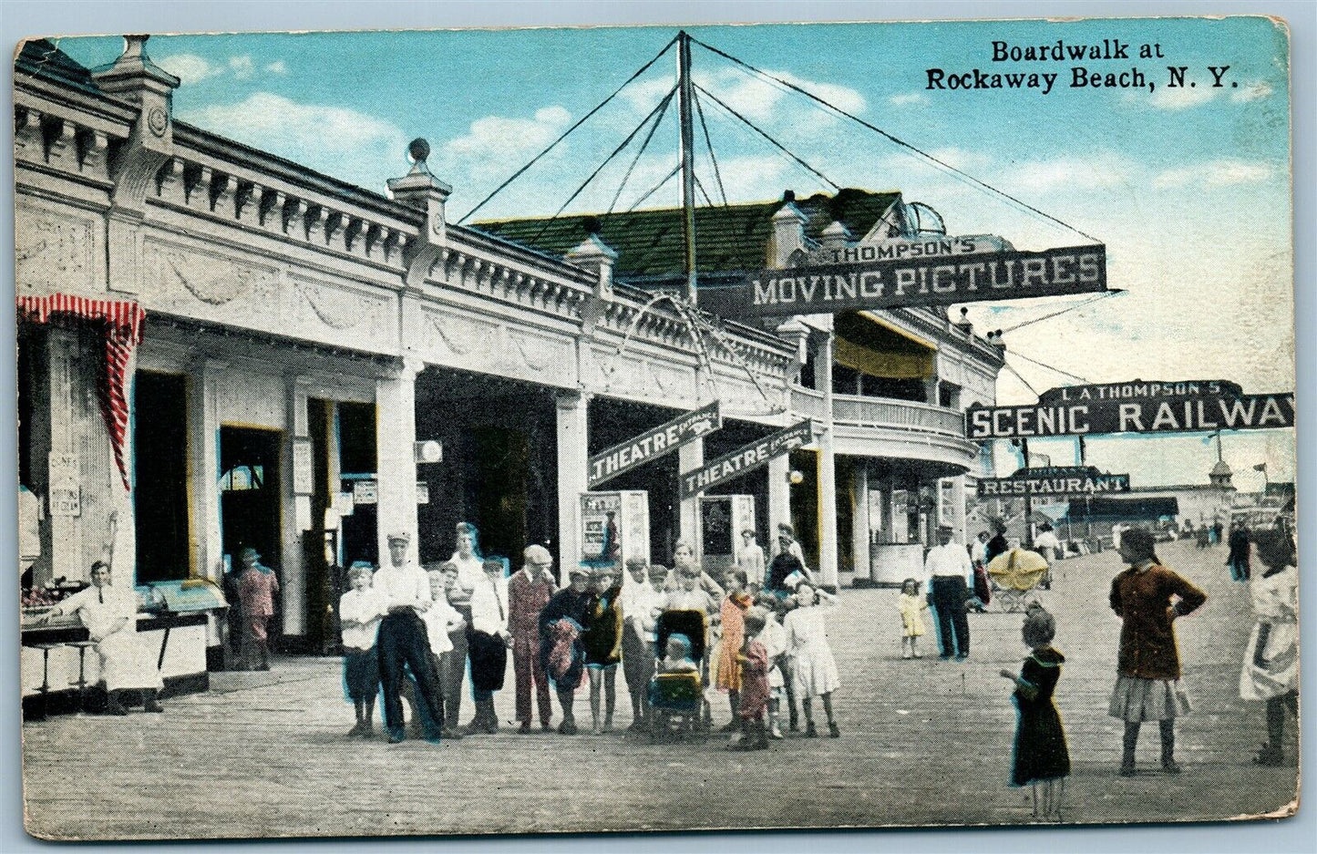 ROCKAWAY BEACH NY BOARDWALK ANTIQUE POSTCARD