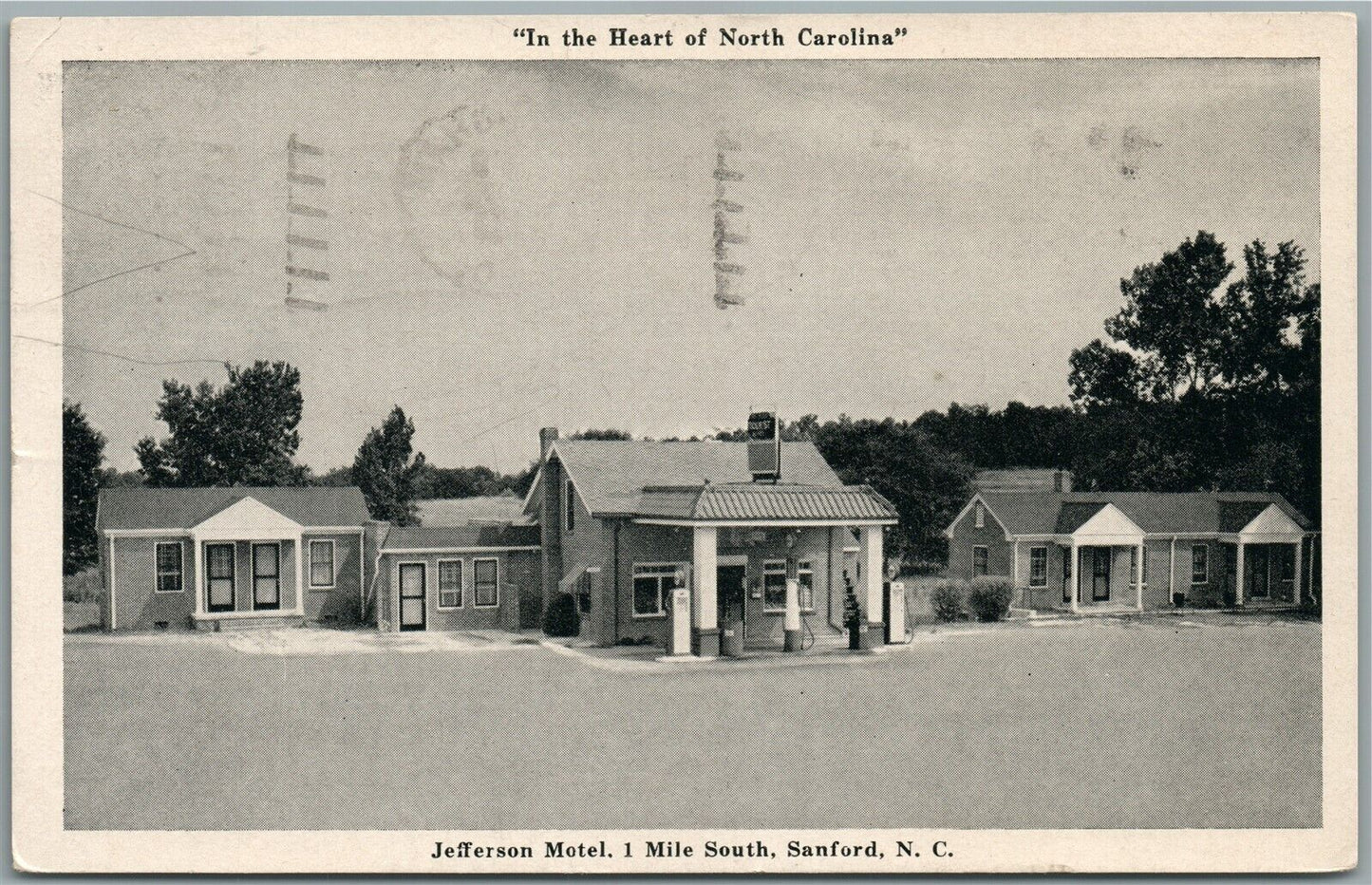 SANFORD NC JEFFERSON MOTEL GAS STATION VINTAGE POSTCARD