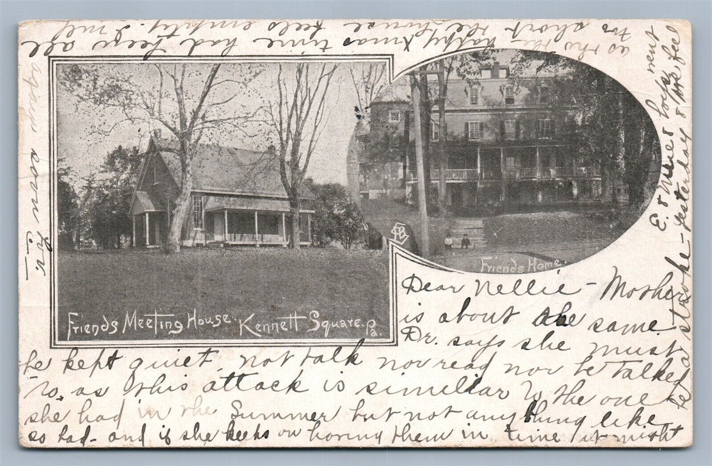 KENNET SQUARE PA FRIEND'S MEETING HOUSE PRIVATE MAILING ANTIQUE POSTCARD