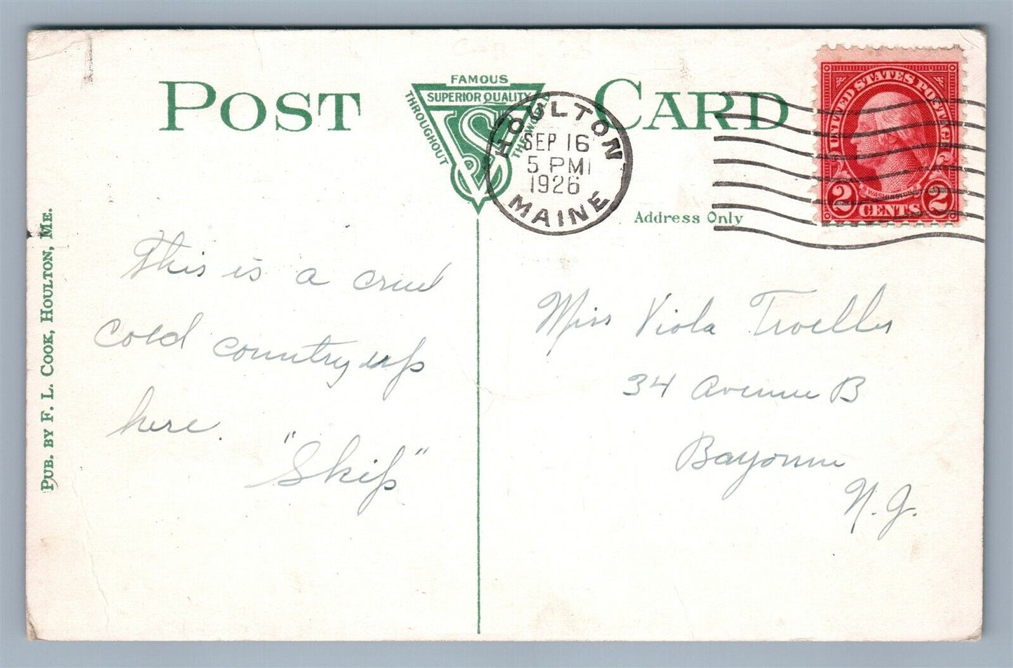 HOULTON ME PART OF BUSINESS SECTION 1926 ANTIQUE POSTCARD
