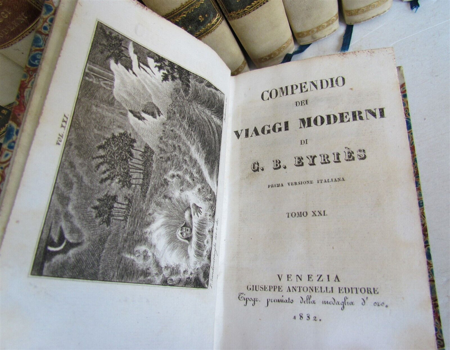 1830-1834 COLLECTION OF TRAVELS 20 VOLUMES antique Compendio dei viaggi moderni