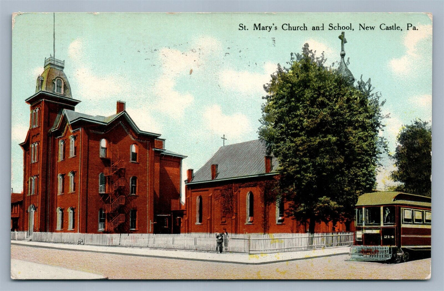 NEW CASTLE PA ST.MARY'S CHURCH & SCHOOL ANTIQUE POSTCARD