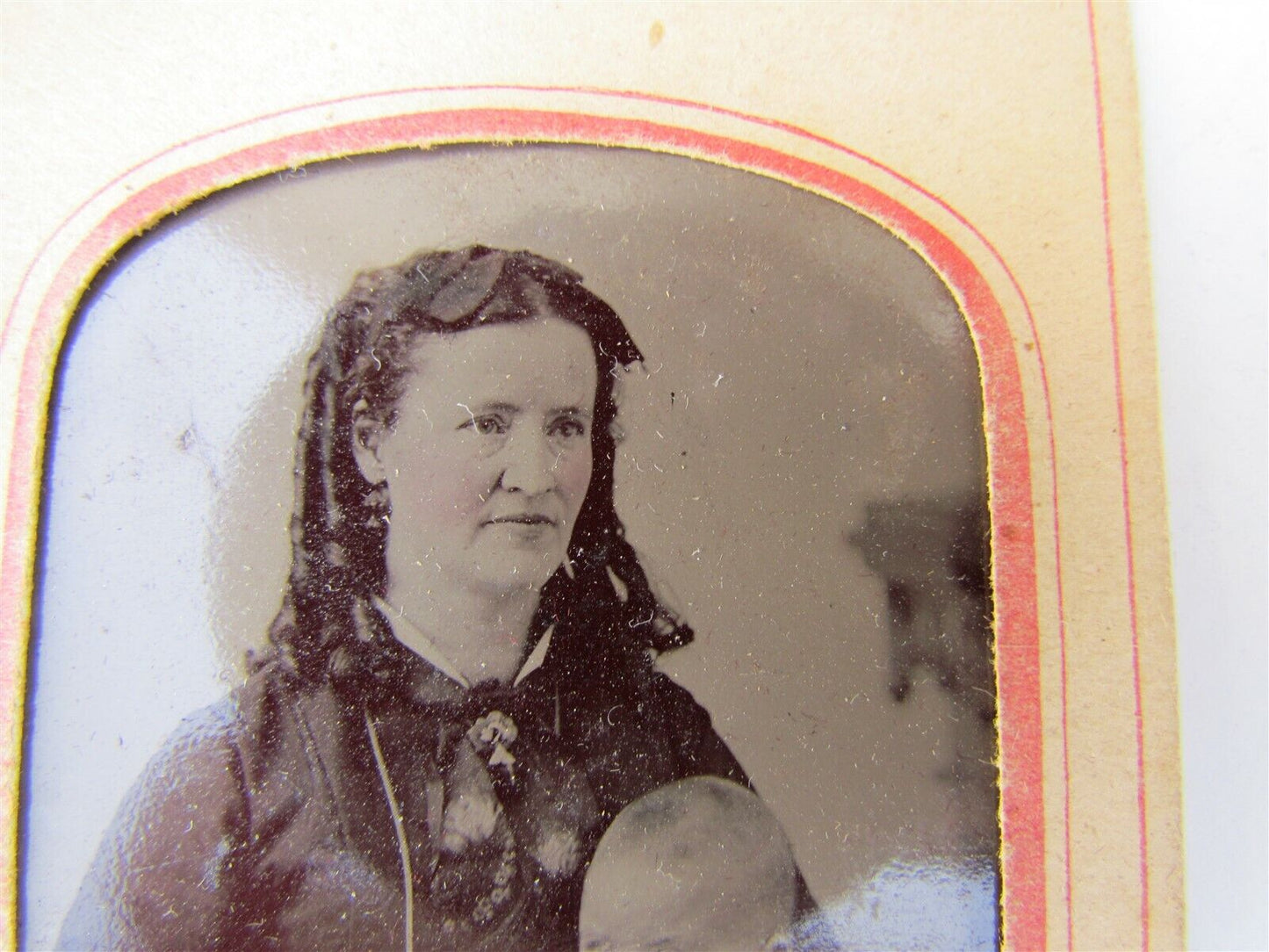 ANTIQUE TINTYPE PHOTO of LADY w/ BABY VICTORIAN ERA