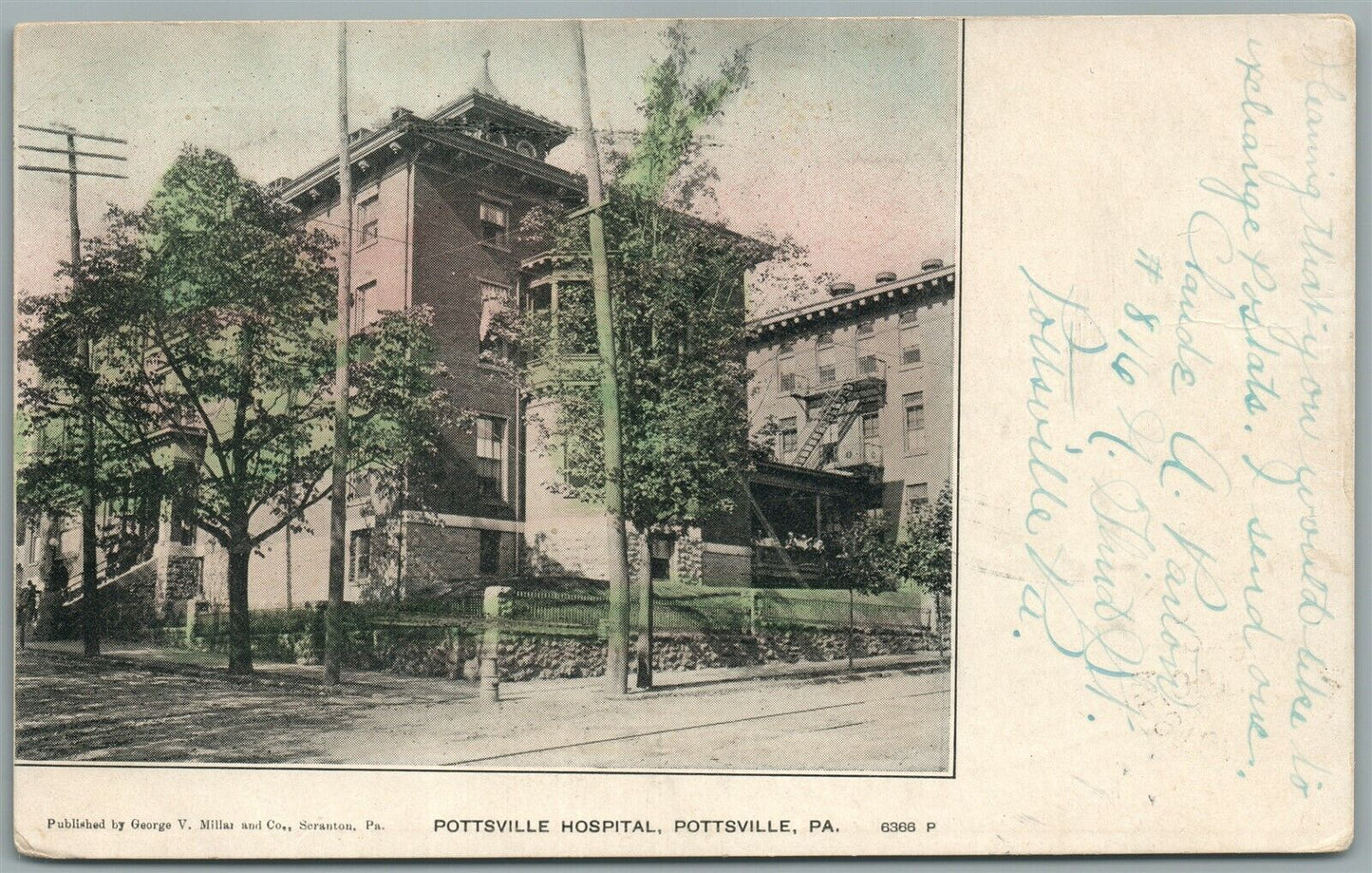 POTTSVILLE PA HOSPITAL ANTIQUE POSTCARD