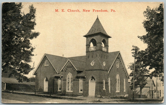 NEW FREEDOM PA M.E. CHURCH 1913 ANTIQUE POSTCARD