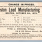 BOSTON MA LEAD MANUFACTURING ADVERTISING 1879 UNDIVIDED ANTIQUE POSTCARD