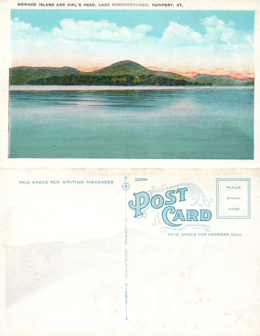 NEWPORT VT LAKE MEMPHREMAGOG HOWARD ISLAND & OWL'S HEAD ANTIQUE POSTCARD