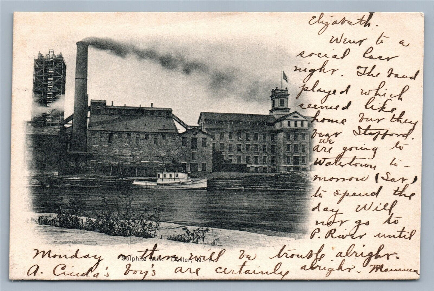 DEXTER NY SULPHITE MILL ANTIQUE POSTCARD