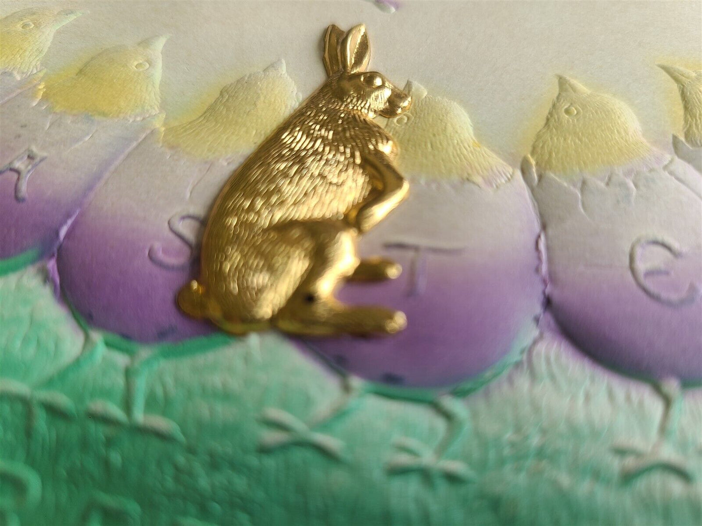 EASTER GREETINGS lot of 2 ANTIQUE POSTCARDS w/ METALLIC APPLICATIONS