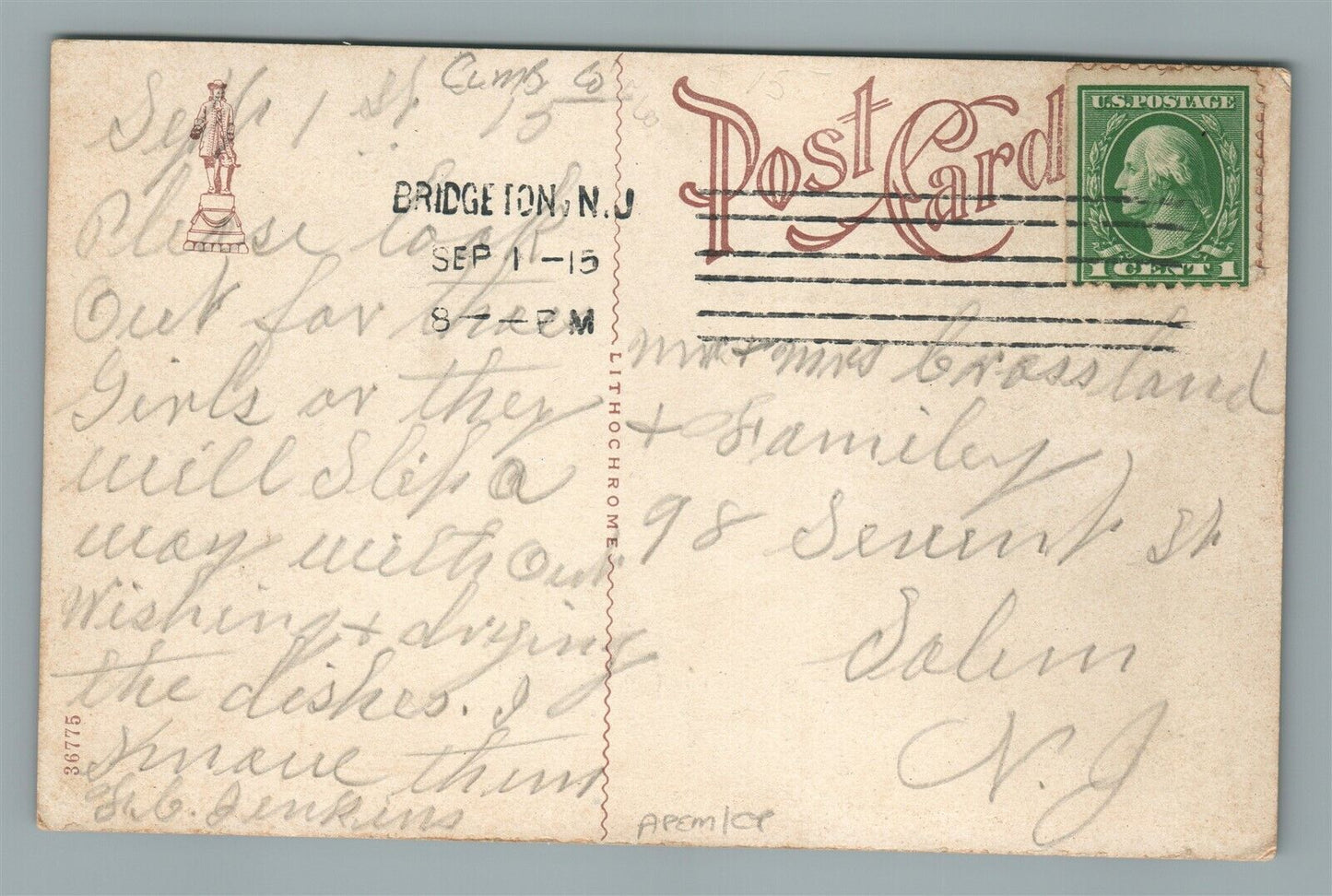 BRIDGETON NJ ATLANTIC ST. ANTIQUE POSTCARD