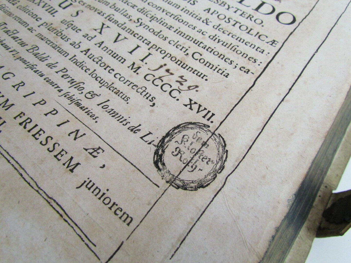 1693 BLIND-STAMPED PIGSKIN OVER WOODEN BOARDS FOLIO ANNALES ECCLESIASTICI