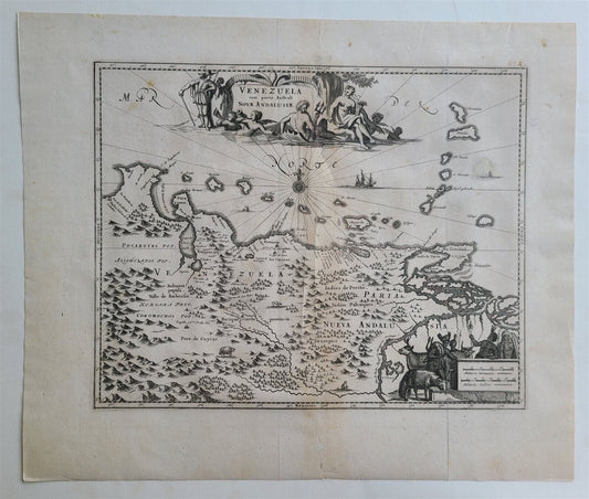 1671 MAP VENEZUELA CUM PARTE AUSTRALI NOUAE ANDALUSIAE antique 15x18" 17th CENT.