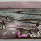 BATHING GIRLS ON BEACH PHOTOMONTAGE FANTASY ANTIQUE REAL PHOTO POSTCARD RPPC