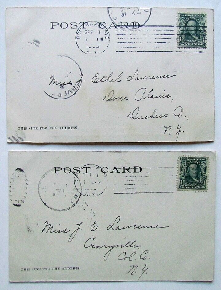 2 ANTIQUE 1906 ROMANTIC POSTCARDS WHO CARES & IS THIS A  CASE FOR S.P.C.A.