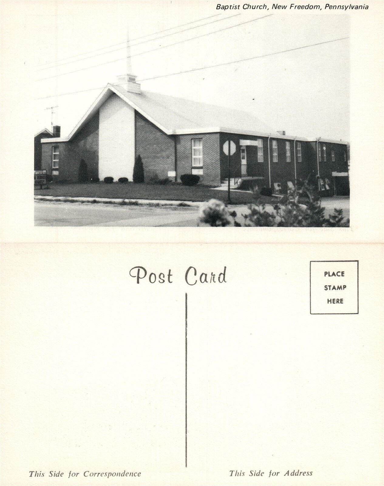 NEW FREEDOM PA BAPTIST CHURCH VINTAGE POSTCARD