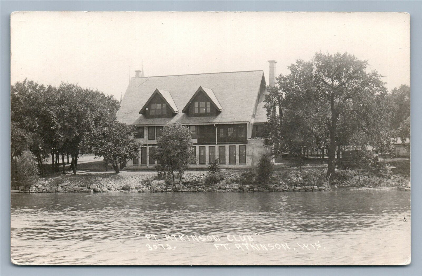 FT.ATKINSON WI CLUB ANTIQUE REAL PHOTO POSTCARD RPPC w/ CORK CANCEL