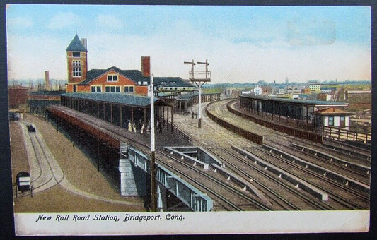 VINTAGE UNDIVIDED POSTCARD RAILROAD STATION BRIDGEPORT CONNECTICUT railway train