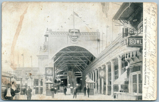 BROOKLYN NY CONEY ISLAND BOWERY STEEPLECHASE PARK ANTIQUE POSTCARD