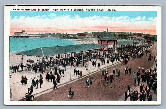 REVERE BEACH MA BAND STAND & SHELTER ANTIQUE POSTCARD