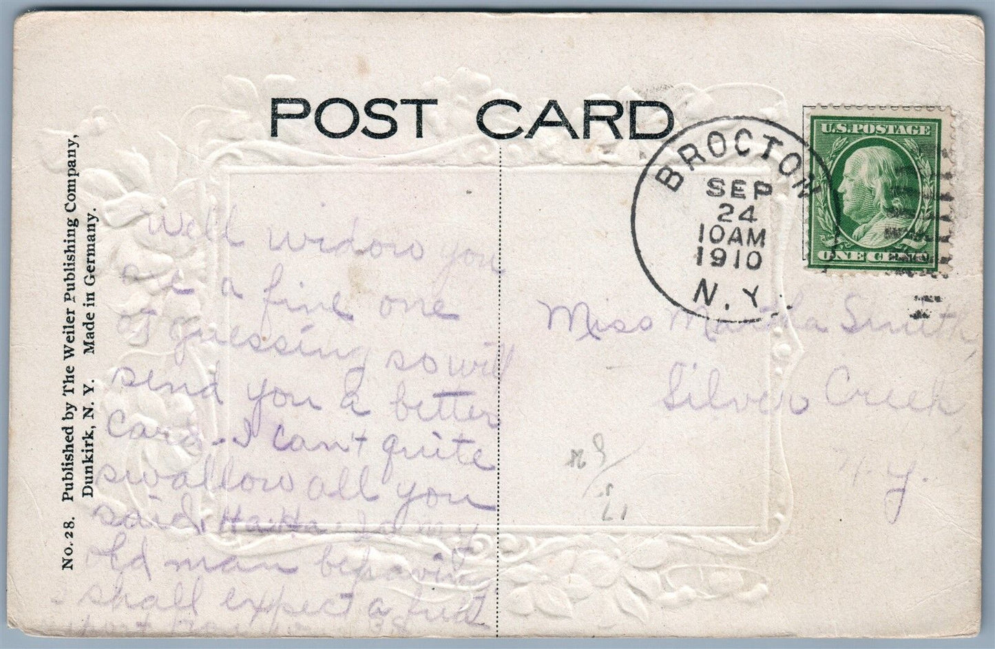 BROCTON NY UNION SCHOOL 1910 ANTIQUE POSTCARD