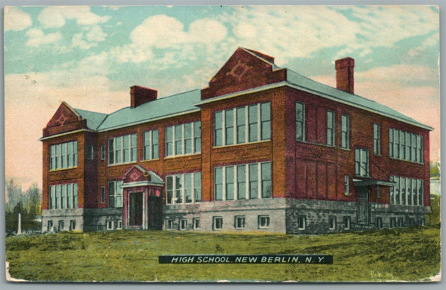 NEW BERLIN NY HIGH SCHOOL ANTIQUE POSTCARD