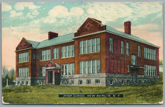 NEW BERLIN NY HIGH SCHOOL ANTIQUE POSTCARD