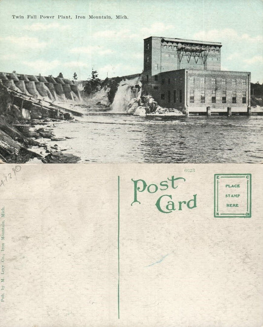 IRON MOUNTAIN MI TWIN FALL POWER PLANT ANTIQUE POSTCARD