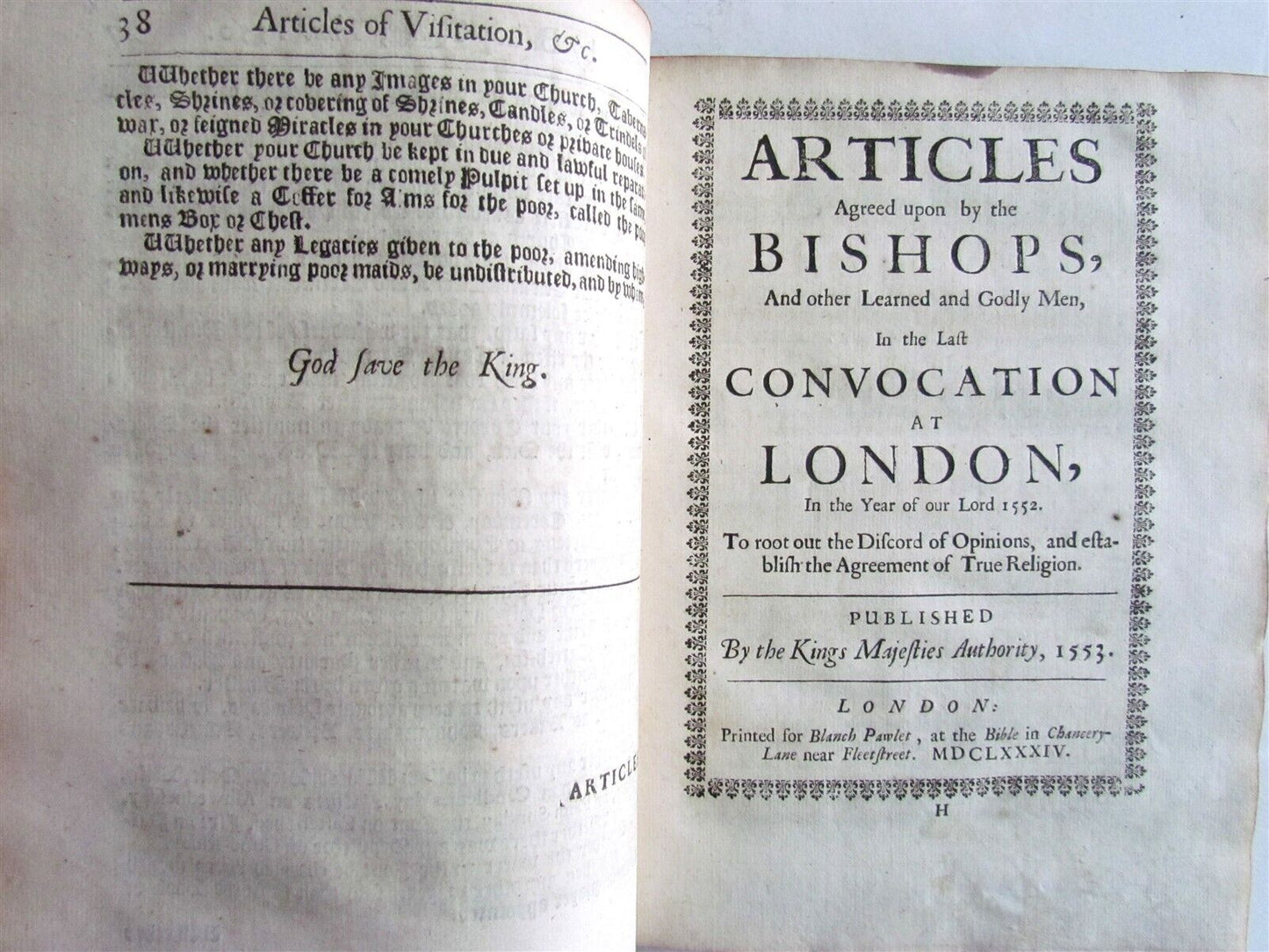 1684 Collection of articles w/ publick records of Church of England antique