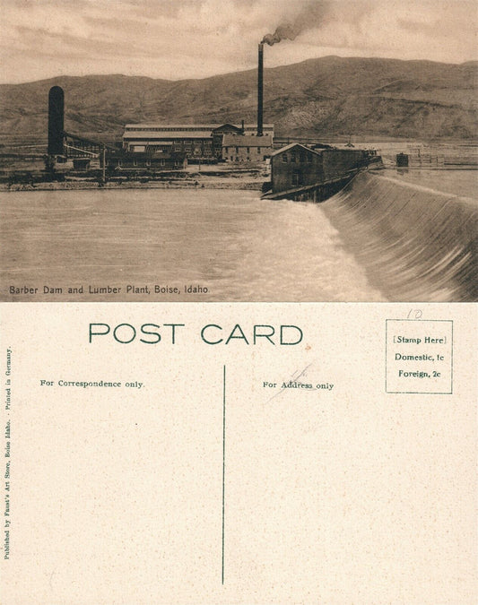 BOISE ID BARBER DAM & LUMBER PLANT ANTIQUE POSTCARD