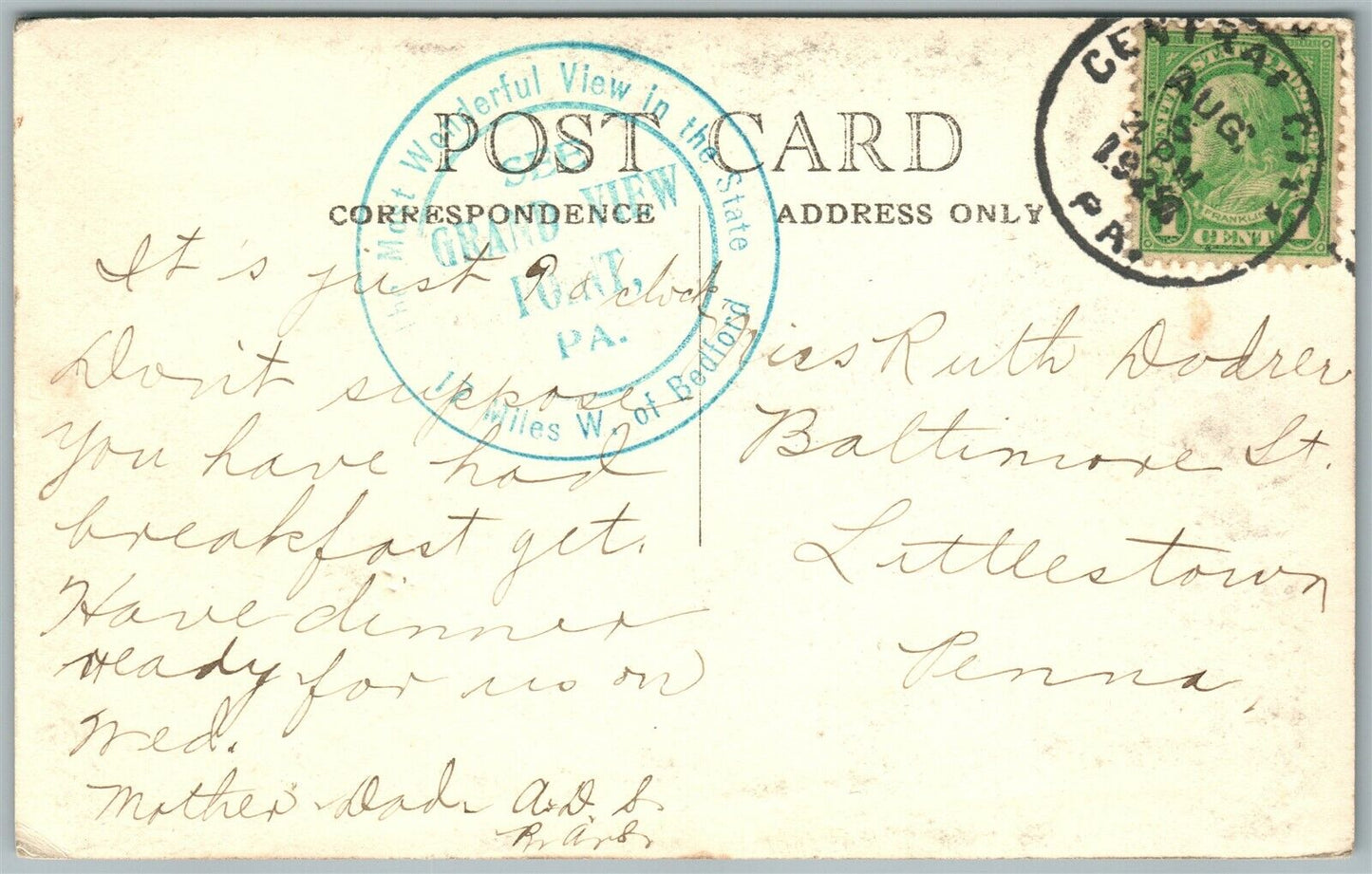 BEDFORD PA LOOKOUT POINT GRAND VIEW 1920s ANTIQUE REAL PHOTO POSTCARD RPPC