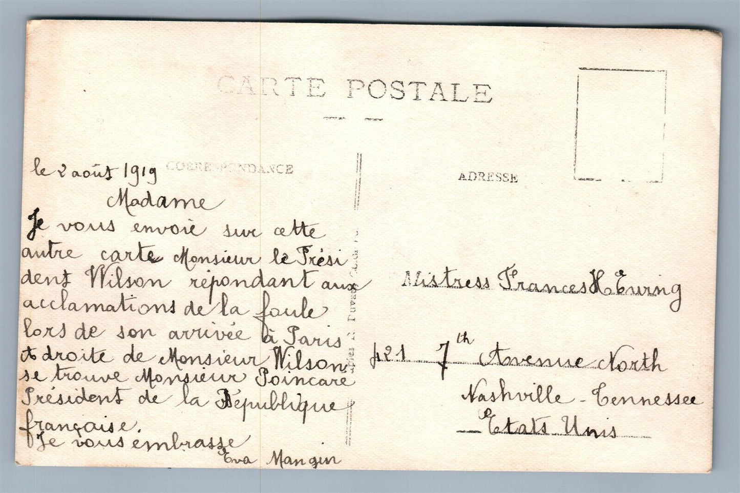 AMERICAN PRESIDENT WOODROW WILSON in FRANCE ANTIQUE REAL PHOTO POSTCARD RPPC