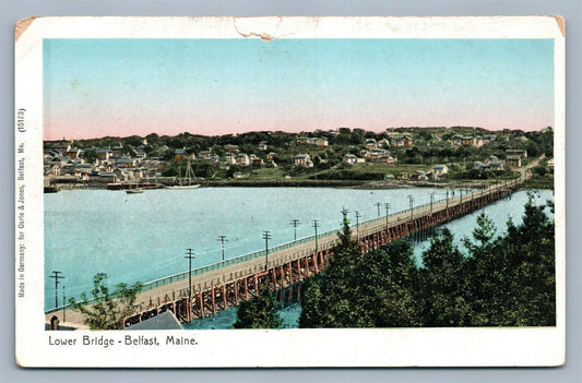 BELFAST ME LOWER BRIDGE ANTIQUE POSTCARD