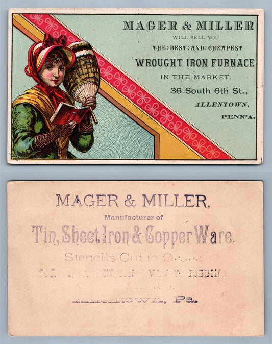 VICTORIAN TRADE CARD MAGER & MILLER WHROUGHT IRON FURNACE ALLENTOWN PA antique