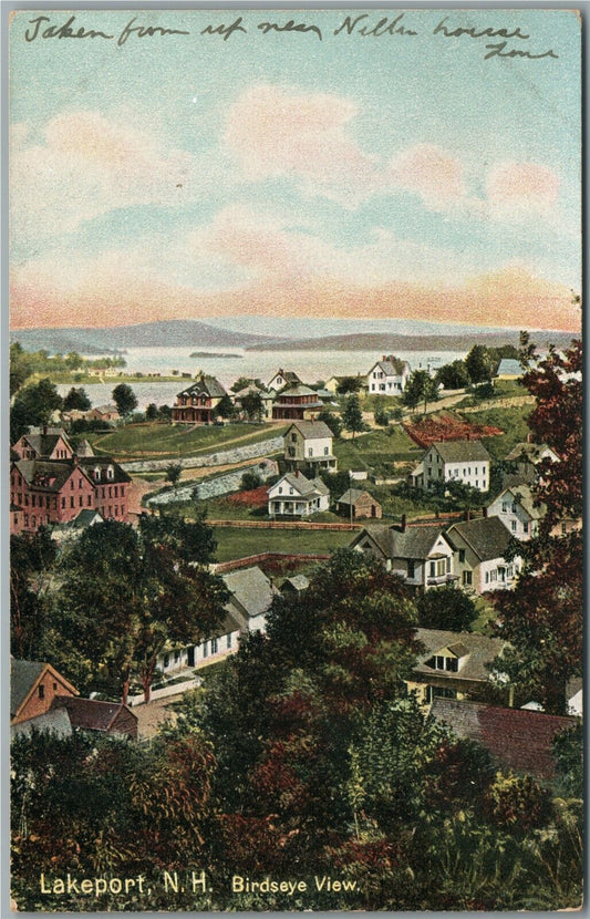 LAKEPORT NH BIRDSEYE VIEW ANTIQUE POSTCARD