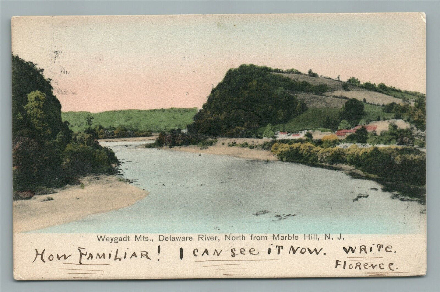 MARBLE HILL NJ WEYGADT MTS. DELAWARE RIVER ANTIQUE POSTCARD