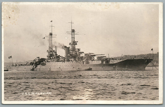 USS MISSISSIPPI SHIP ANTIQUE REAL PHOTO POSTCARD RPPC