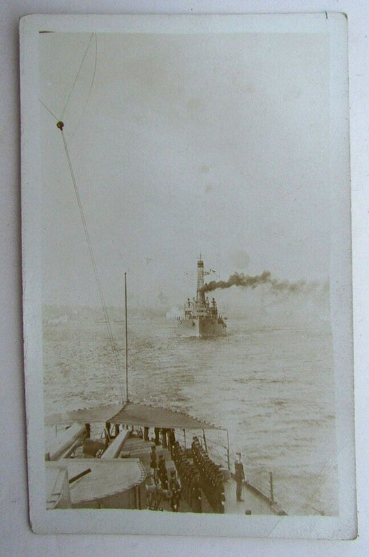 RPPC VINTAGE PHOTO POSTCARD NAVY BATTLESHIP