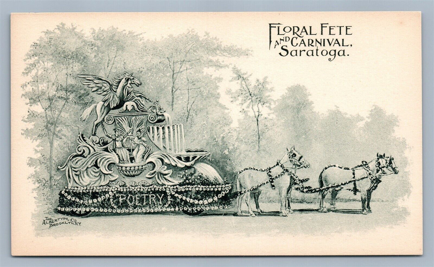 SARATOGA NY FLORAL FETE & CARNIVAL PRIVATE MAILING CARD ANTIQUE POSTCARD poetry