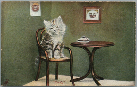 LONELY KITTEN ANTIQUE POSTCARD