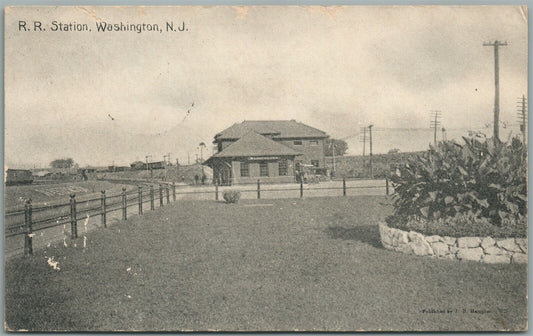 WASHINGTON NJ RAILROAD STATION RAILWAY TRAIN DEPOT ANTIQUE POSTCARD