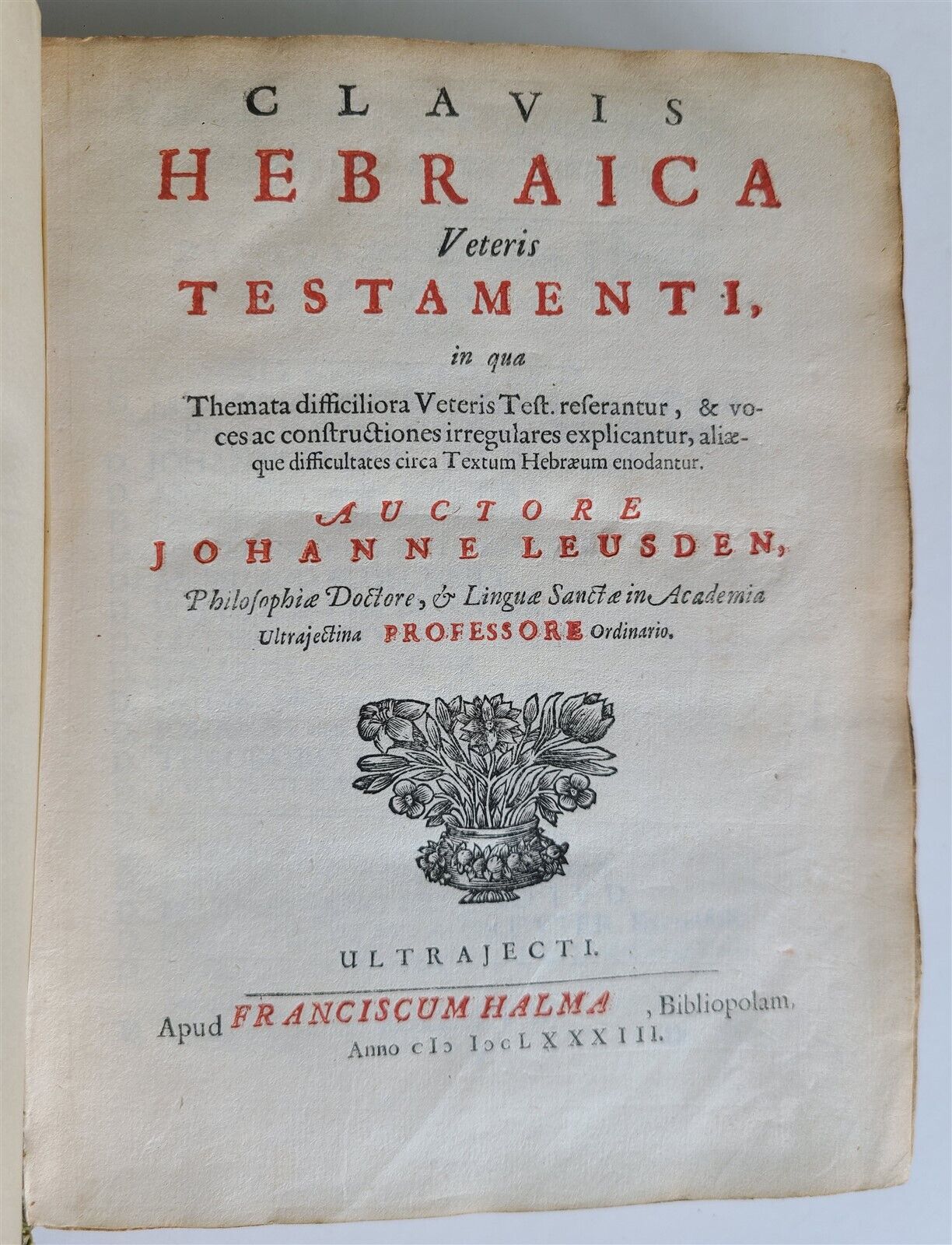 1783 HEBREW in BIBLE TREATISE CLAVIS HEBRAICA antique VELLUM Judaica