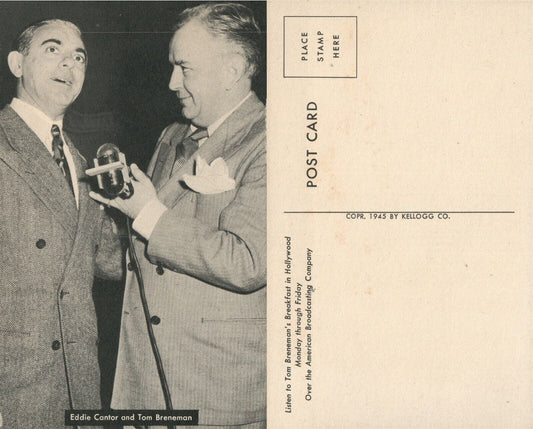 EDDIE CANTOR & TOM BRENEMAN AMERICAN BROADCASTING CO. RADIO VINTAGE POSTCARD