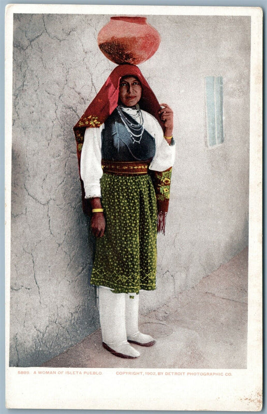 WOMAN OF ISLETA PUEBLO 1902 UNDIVIDED ANTIQUE POSTCARD