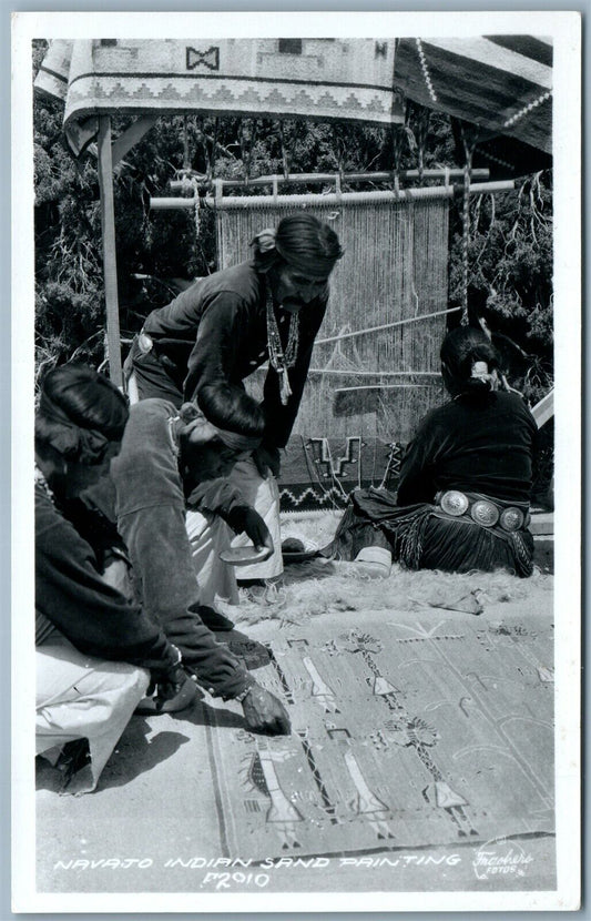 NAVAJO INDIAN SAND PAINTING VINTAGE REAL PHOTO POSTCARD RPPC