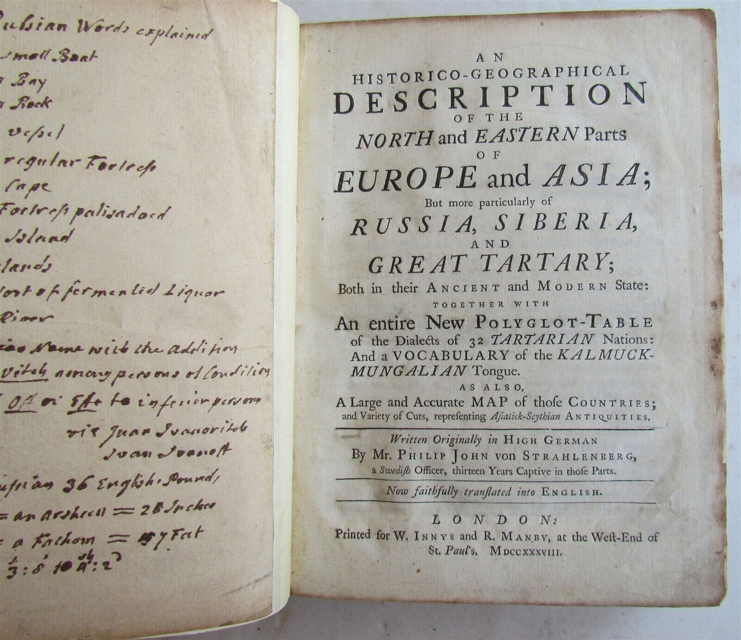 1738 RUSSIA SIBERIA & GREAT TARTARY Description illustrated ANTIQUE in ENGLISH