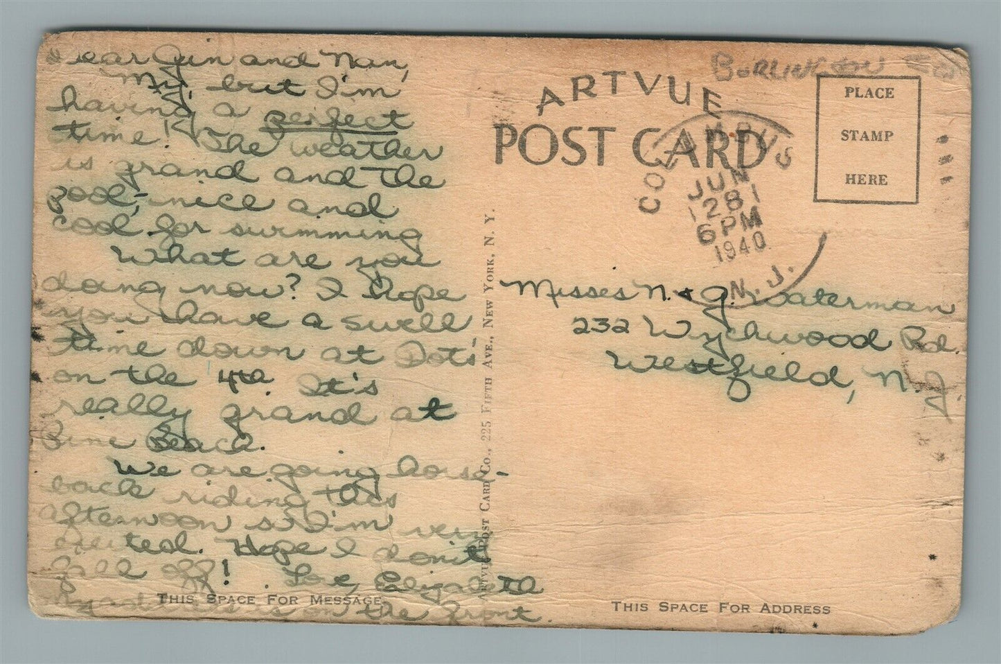 JOBSTOWN NJ INDIAN HILL CAMP POOL VINTAGE POSTCARD