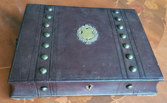 ANTIQUE TRAVELING LAP DESK BOX leather covered