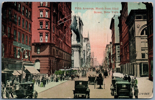 NEW YORK CITY NY 5th AVENUE FROM 32nd STREET ANTIQUE POSTCARD